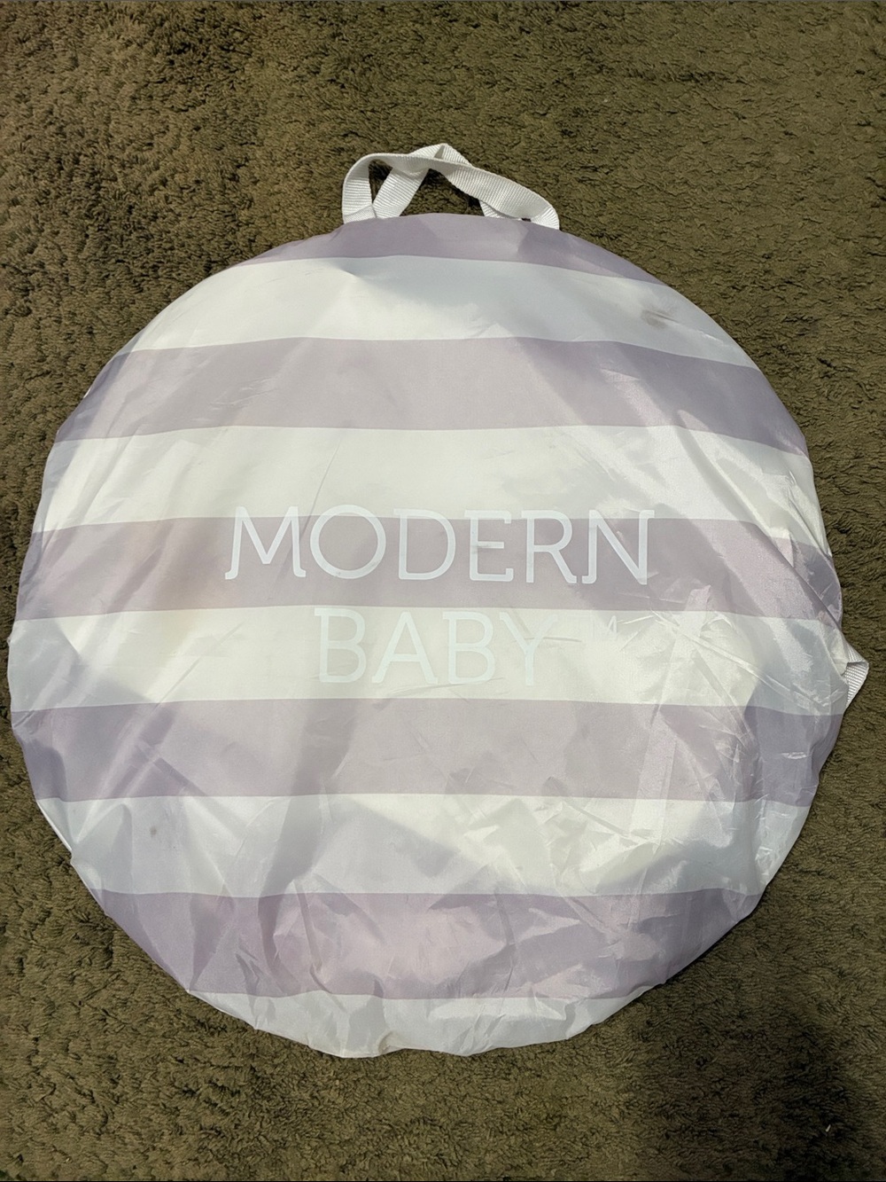 Striped Round Foldable Play Mat - Gray Lavender & White